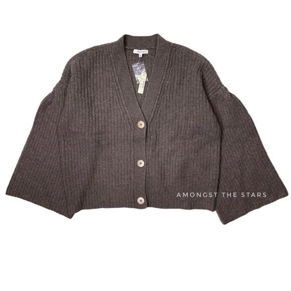 Madewell Wide Sleeve Merino Wool Brown Crop Sweater Cardigan - Picture 5 of 9